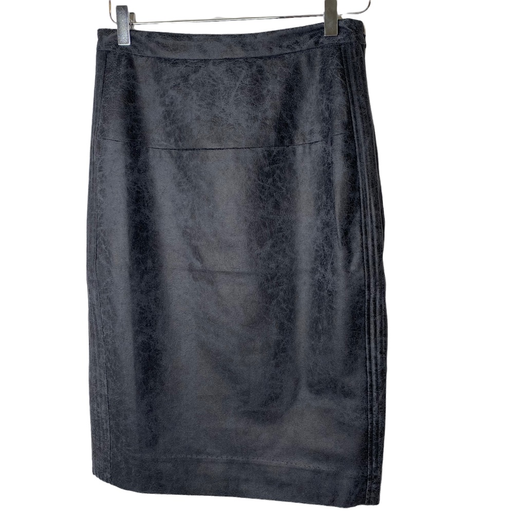 Two Peoples Faux Vegan Leather Suede Pencil Skirt Black Grey Size 2
